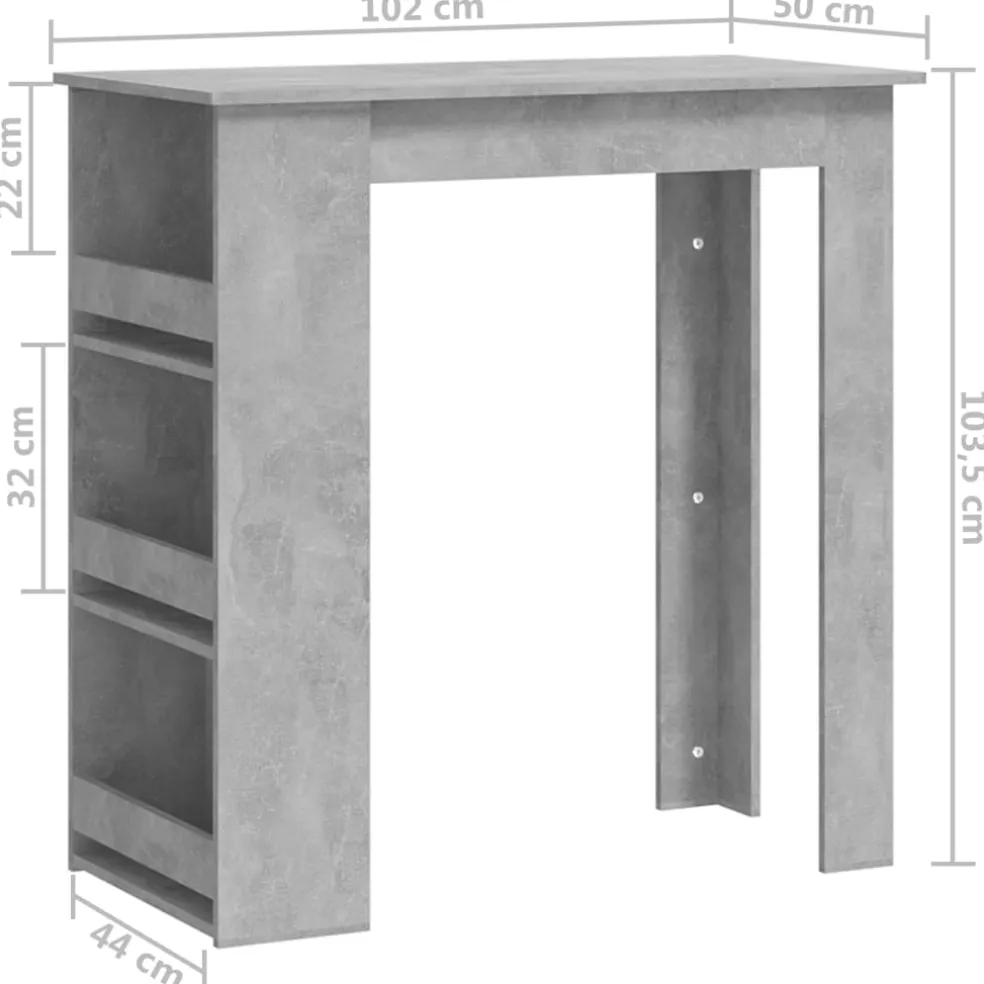 vidaXL Bartafel met opbergrek 102x50x103,5 cm spaanplaat betongrijs