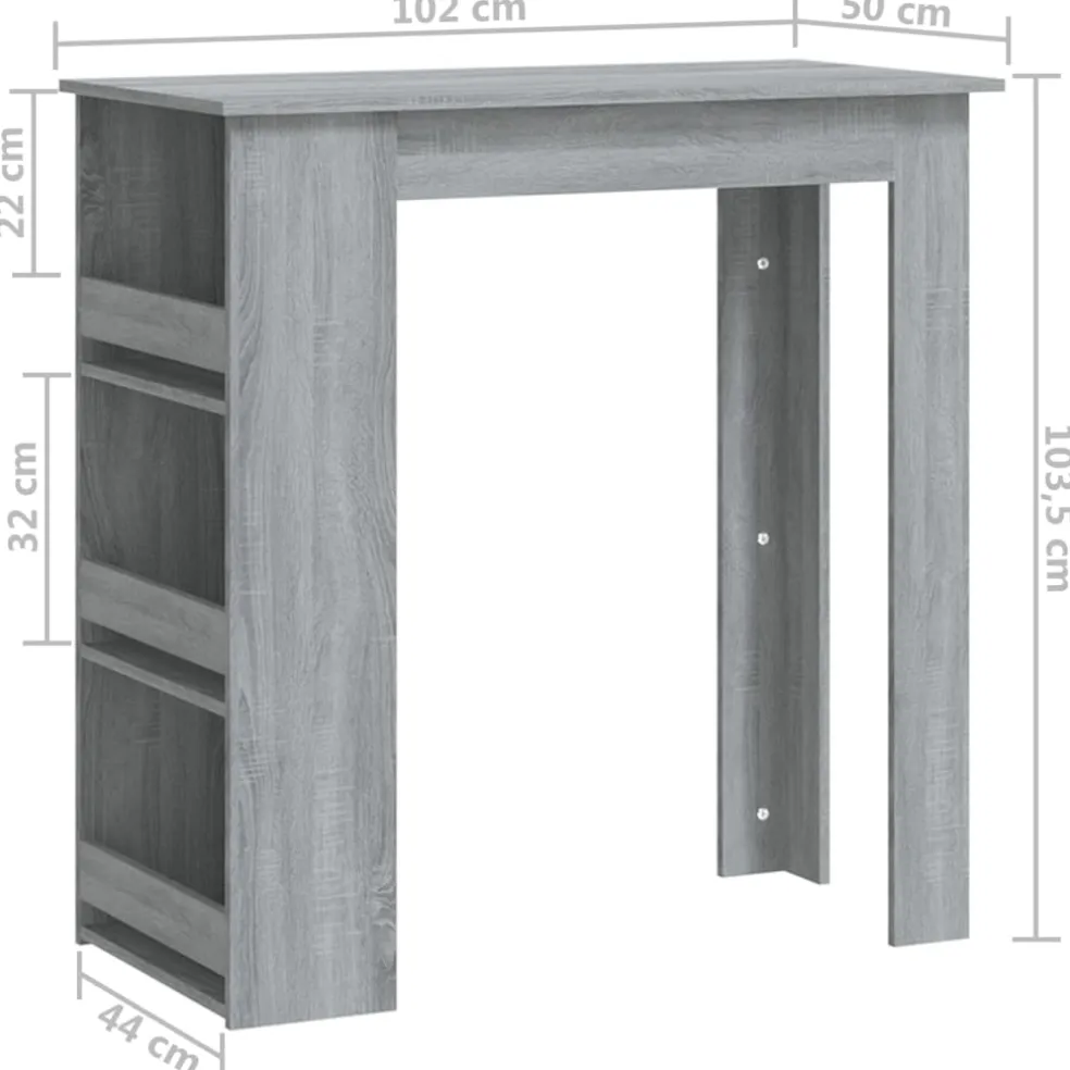 vidaXL Bartafel met opbergrek 102x50x103,5 cm hout grijs sonoma