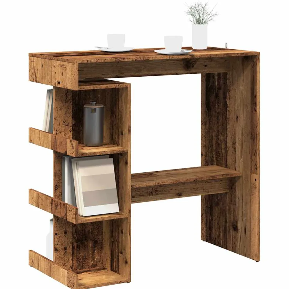 vidaXL Bartafel met opbergrek 100x48x101,5 cm oud houtkleurig