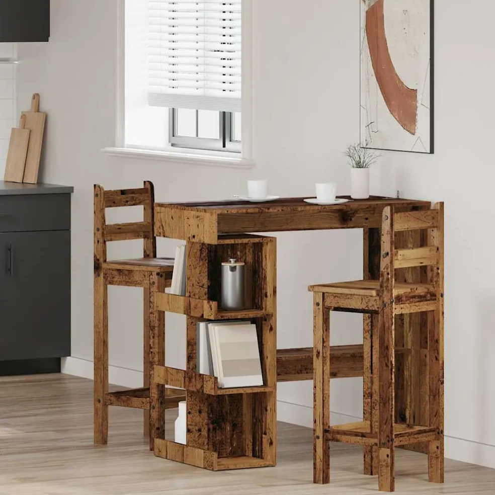 vidaXL Bartafel met opbergrek 100x48x101,5 cm oud houtkleurig