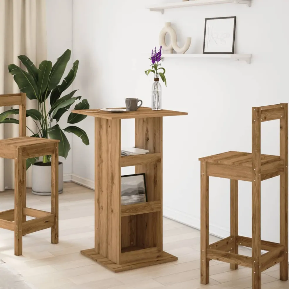 vidaXL Bartafel met opbergruimte 60x60x102 cm hout artisanaal eiken