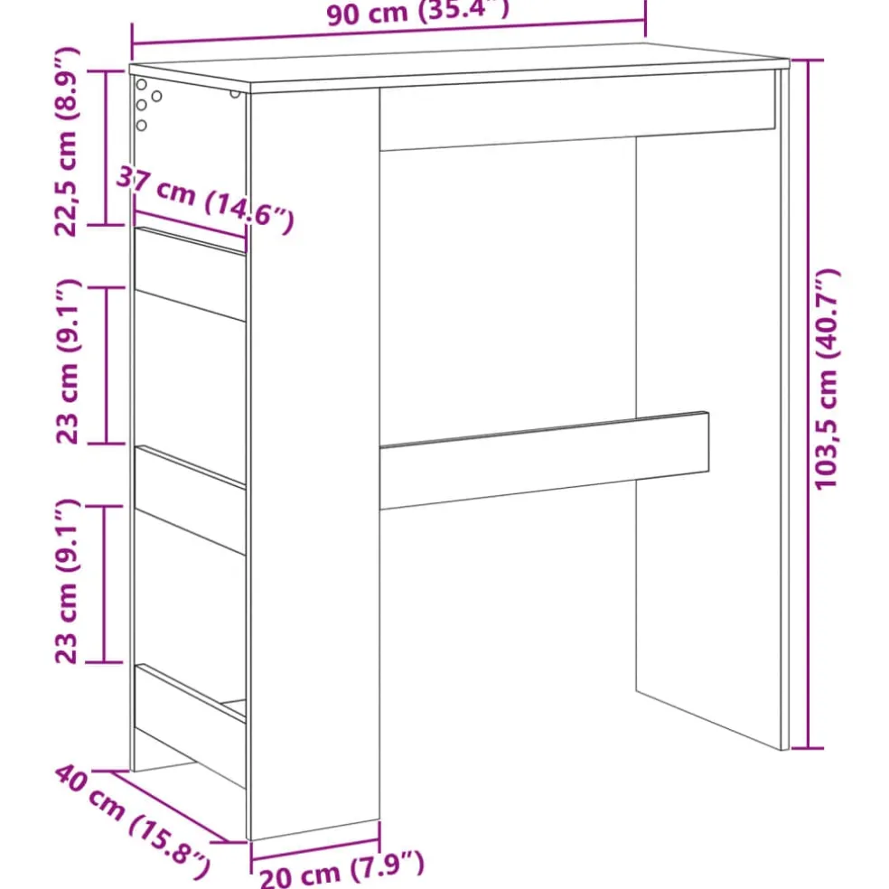 vidaXL Bartafel met rekken 90x40x103,5 cm hout sonoma eikenkleur