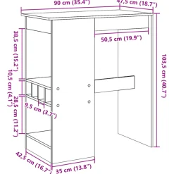 vidaXL Bartafel met rekken 90x47,5x103,5 cm bewerkt hout wit