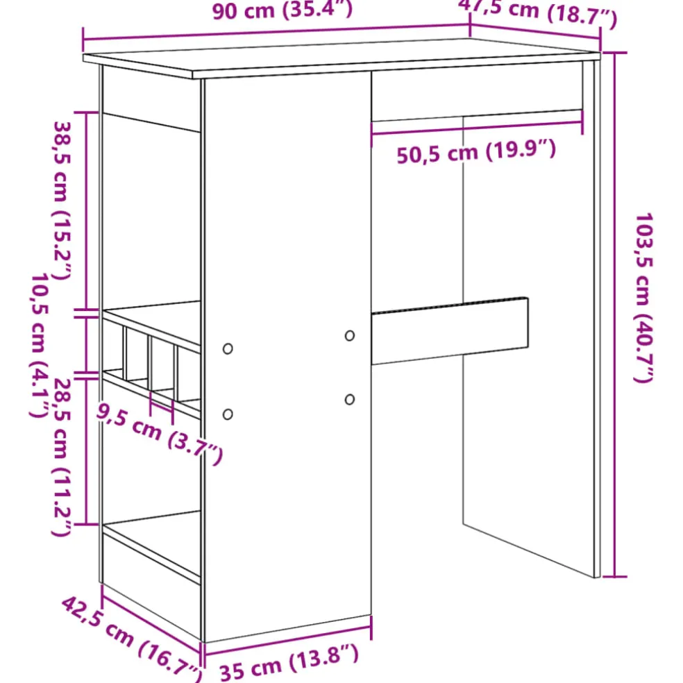 vidaXL Bartafel met rekken 90x47,5x103,5 cm bewerkt hout wit
