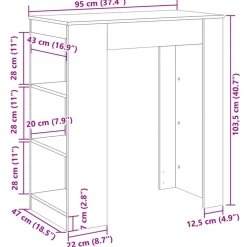 vidaXL Bartafel met rekken 95x47x103,5 cm bewerkt hout wit