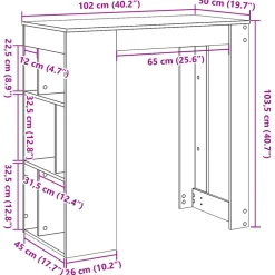 vidaXL Bartafel met rekken 102x50x103,5 cm bewerkt hout wit