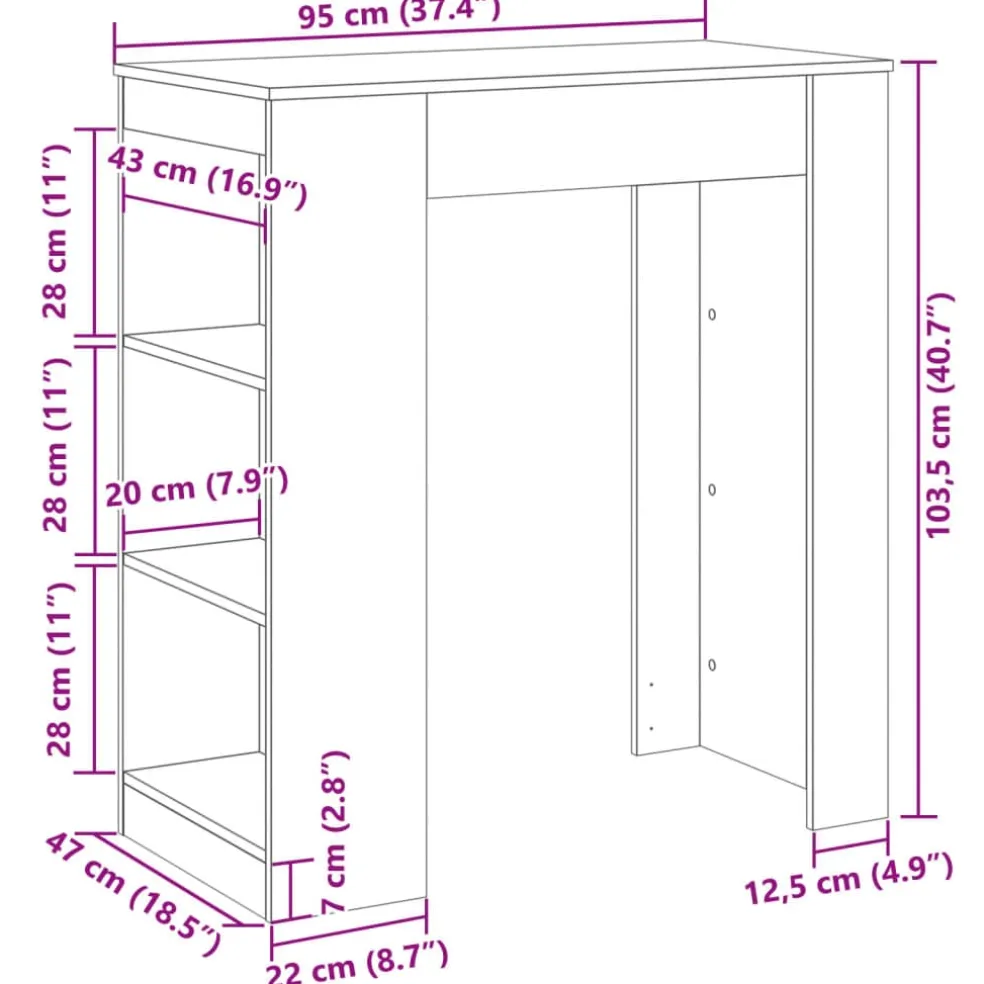 vidaXL Bartafel met rekken 95x47x103,5 cm hout artisanaal eikenkleur