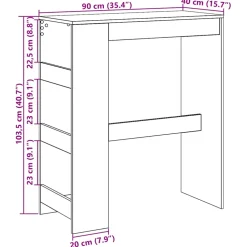 vidaXL Bartafel met rekken Zwarte eik 90x40x103,5 cm bewerkt hout