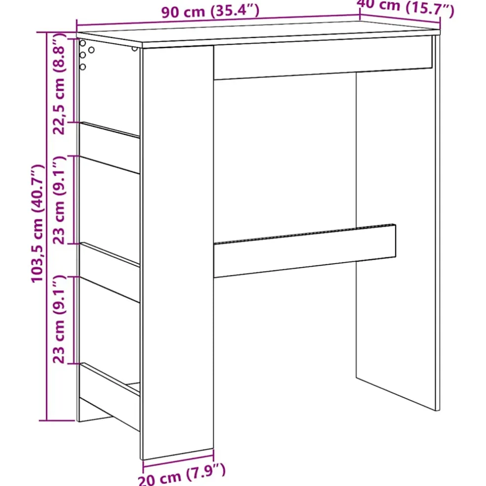 vidaXL Bartafel met rekken Zwarte eik 90x40x103,5 cm bewerkt hout