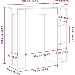 vidaXL Bartafel met schap 102x50x103,5 cm bewerkt hout betongrijs
