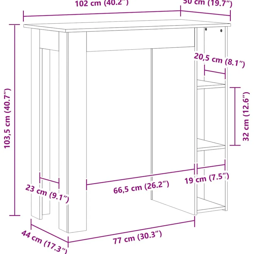 vidaXL Bartafel met schap 102x50x103,5 cm bewerkt hout betongrijs