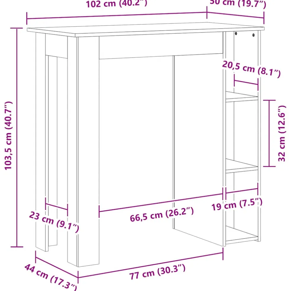 vidaXL Bartafel met schap 102x50x103,5cm bewerkt hout artisanaal eiken