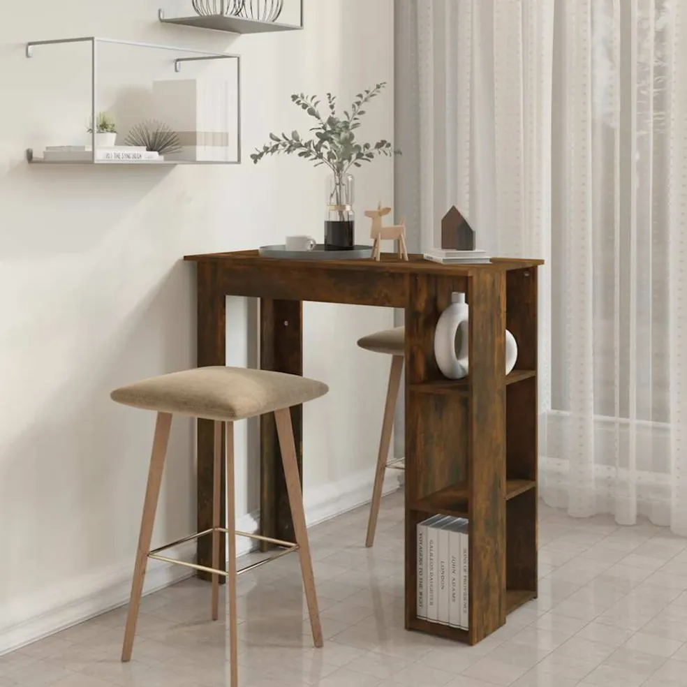 vidaXL Bartafel met schap 102x50x103,5 cm bewerkt hout gerookt eiken
