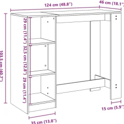 vidaXL Bartafel met schap 124x46x103,5 cm bewerkt hout bruin eiken