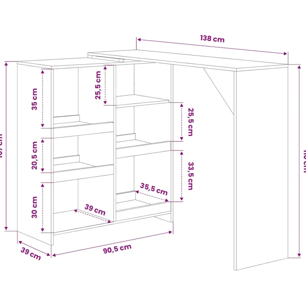 vidaXL Bartafel met verplaatsbaar schap 138x39x110 cm eikenkleurig