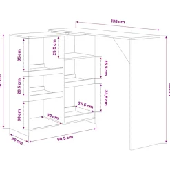 vidaXL Bartafel met verplaatsbaar schap 138x39x110 cm wit