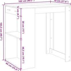 vidaXL Bartafel 102x70x103,5 cm bewerkt hout wit