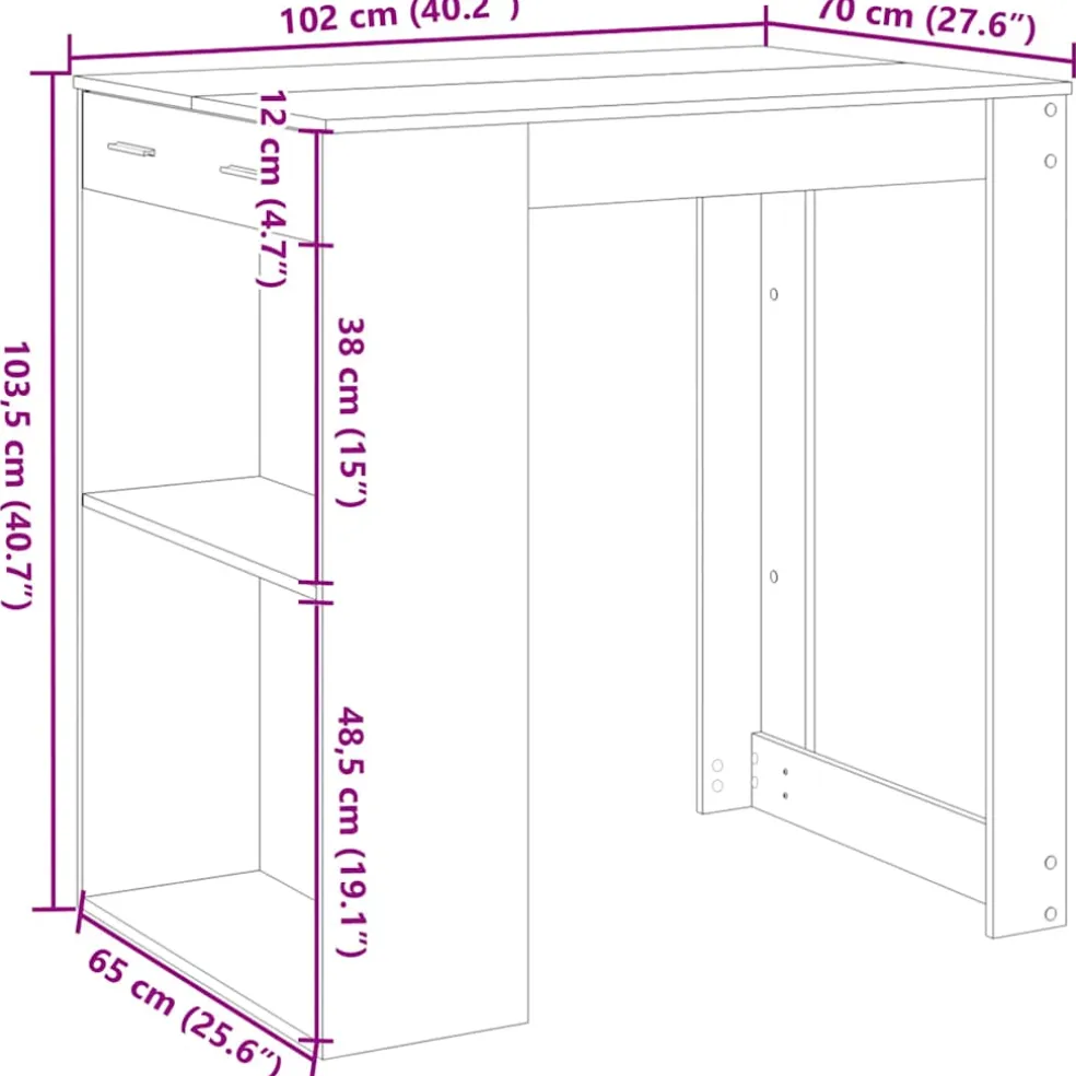 vidaXL Bartafel 102x70x103,5 cm bewerkt hout wit