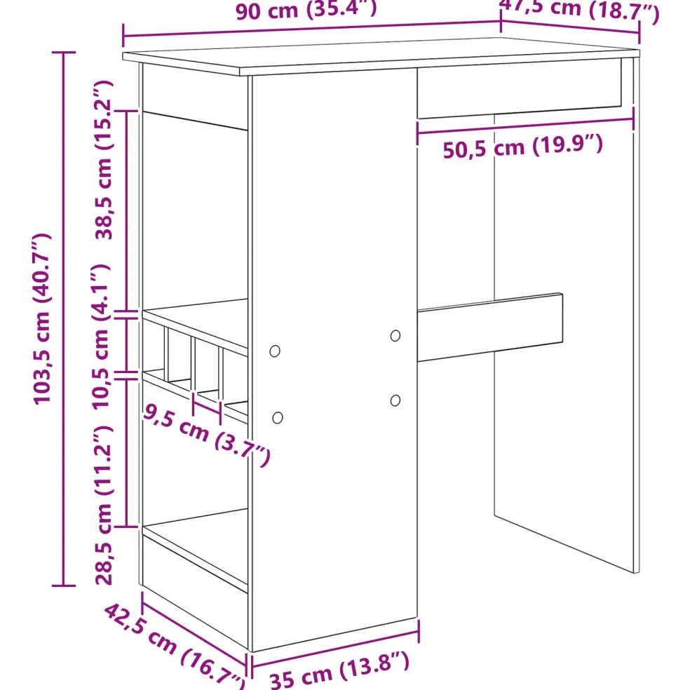 vidaXL Bartafel 90 x 47.5 x 103.5 cm Bewerkt hout Zwart Eiken