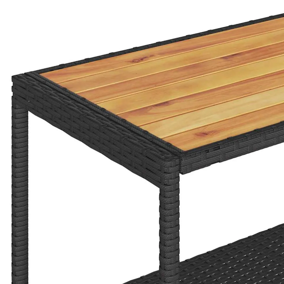 vidaXL Bartrolley 3-laags poly rattan en massief acaciahout zwart