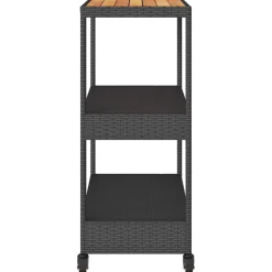 vidaXL Bartrolley 3-laags poly rattan en massief acaciahout zwart