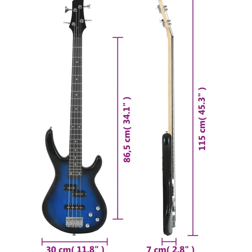 vidaXL Basgitaar voor beginners elektrisch met tas 4/4 46" blauw zwart