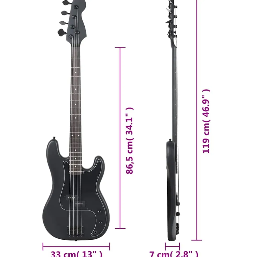 vidaXL Basgitaar voor beginners elektrisch met tas 4/4 46" zwart