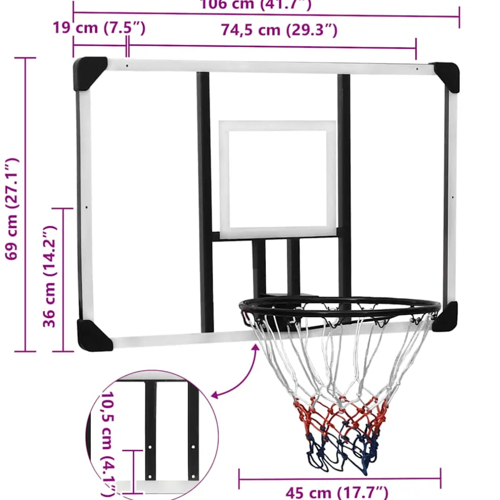 vidaXL Basketbalbord 106x69x3 cm polycarbonaat transparant