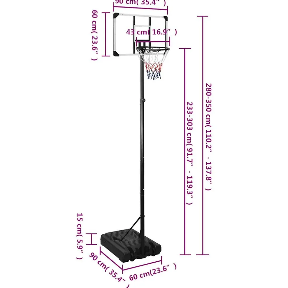vidaXL Basketbalstandaard 280-350 cm polycarbonaat transparant