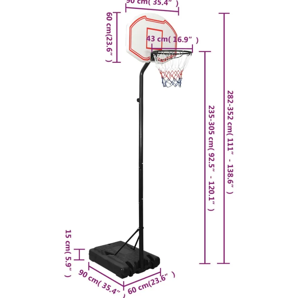 vidaXL Basketbalstandaard 258-363 cm polyetheen wit