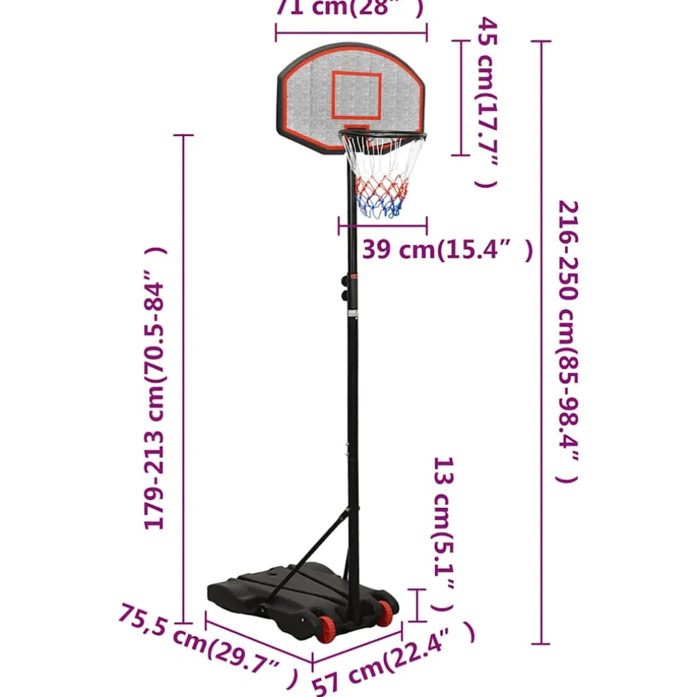 vidaXL Basketbalstandaard 216-250 cm polyetheen wit