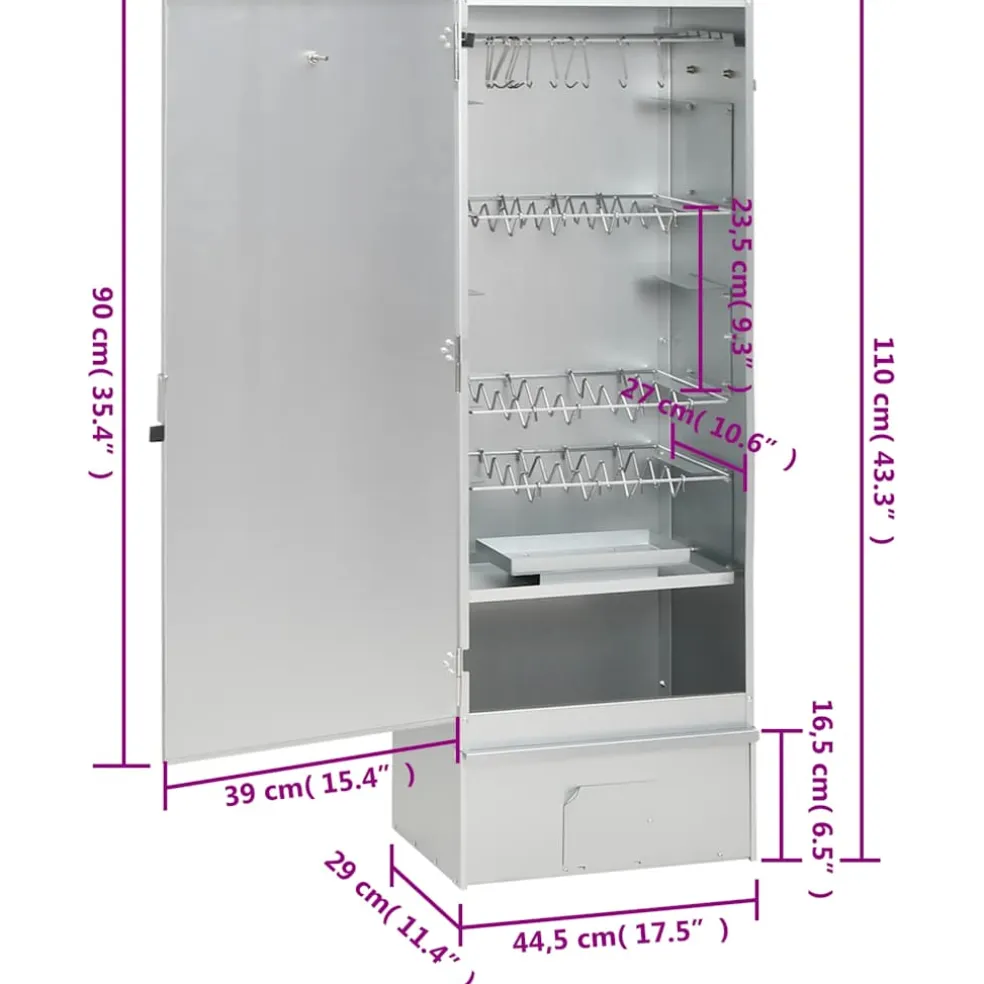 vidaXL BBQ-rookoven met houtsnippers 44,5x29x110 cm staal