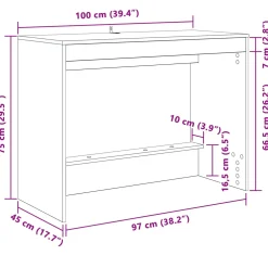 vidaXL Bed Bureau Artisanaal eiken Bewerkt hout 100 x 45 x 75 cm