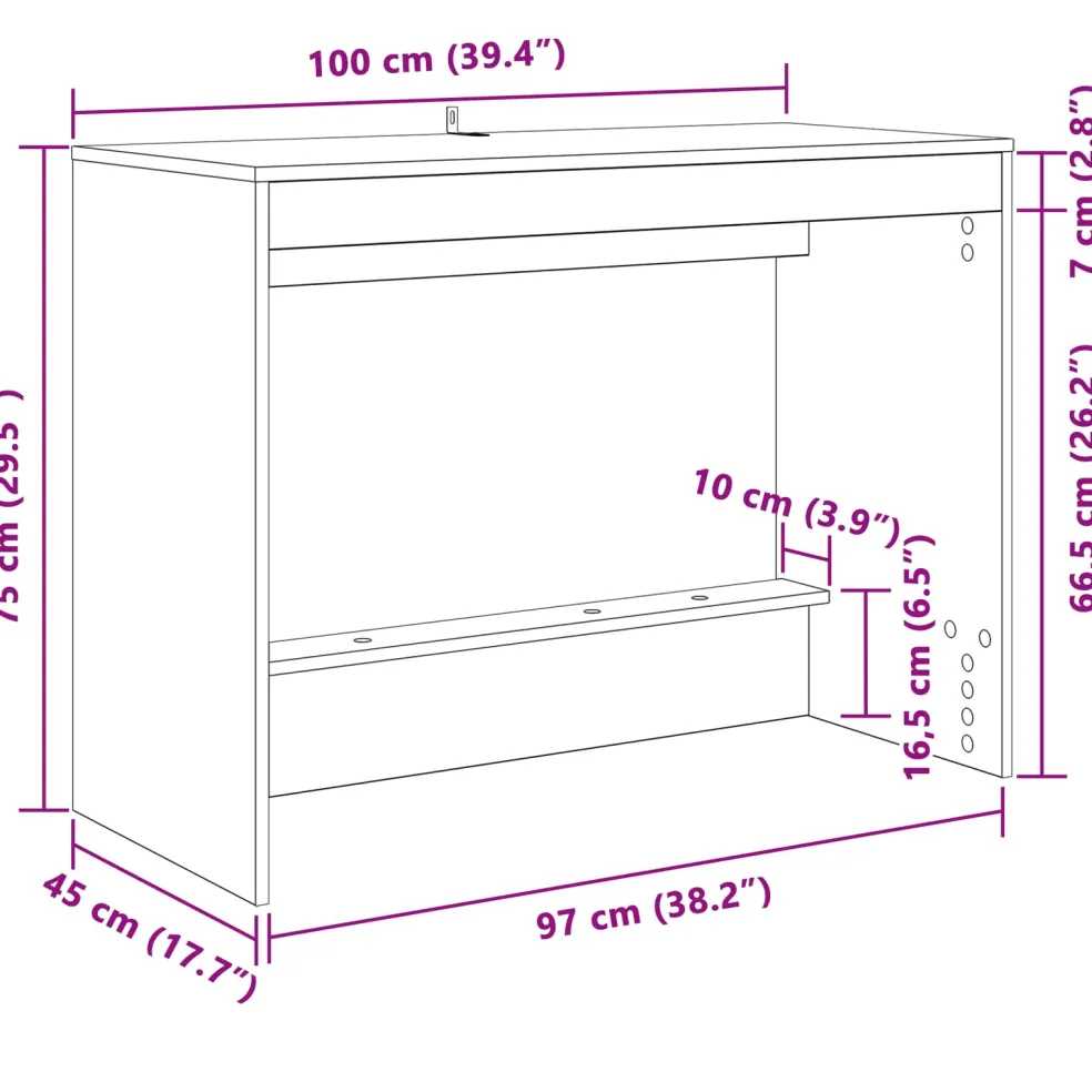 vidaXL Bed Bureau Artisanaal eiken Bewerkt hout 100 x 45 x 75 cm