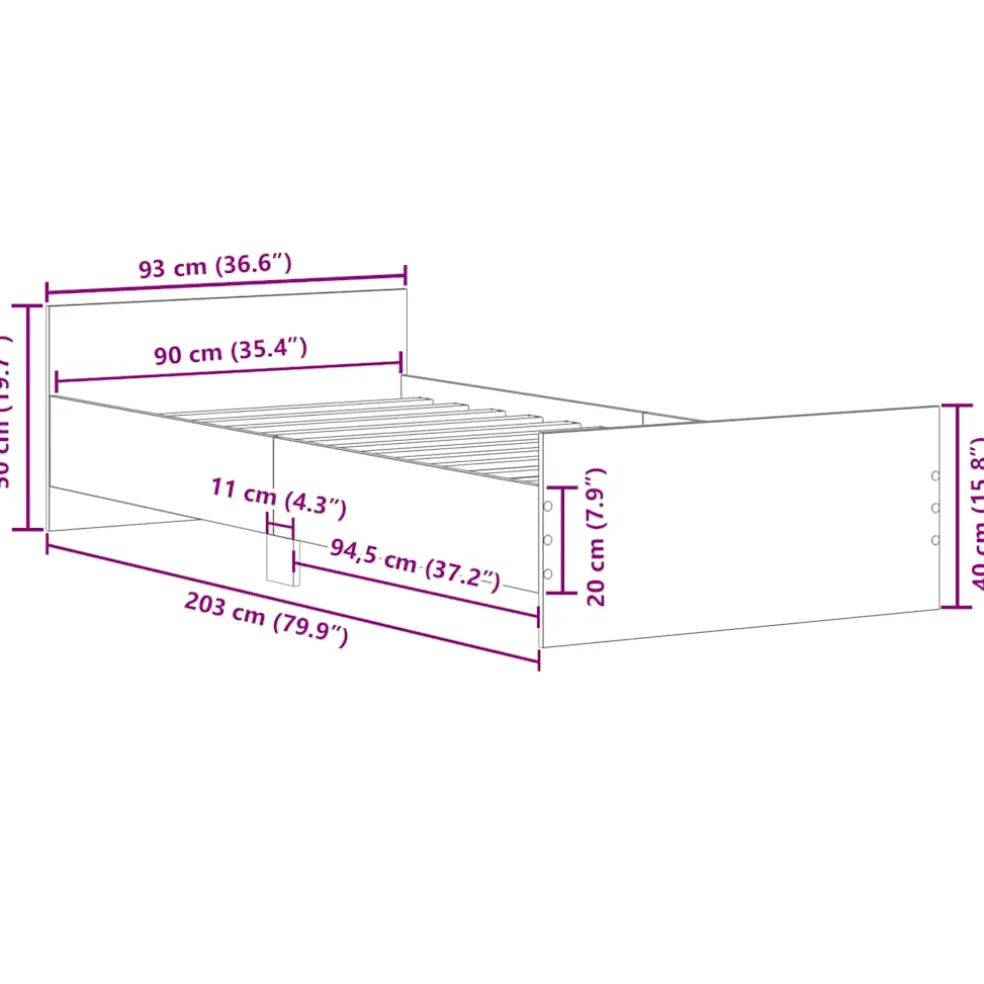 vidaXL Bedframe bewerkt hout wit 90x200 cm