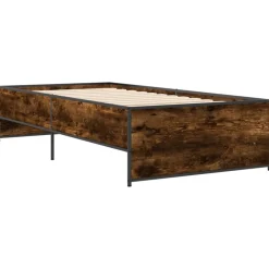 vidaXL Bedframe bewerkt hout en metaal gerookt eikenkleurig 100x200 cm