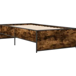 vidaXL Bedframe bewerkt hout en metaal gerookt eikenkleurig 100x200 cm