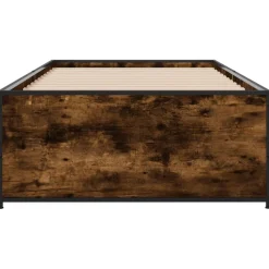 vidaXL Bedframe bewerkt hout en metaal gerookt eikenkleurig 100x200 cm