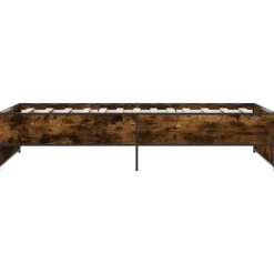 vidaXL Bedframe bewerkt hout en metaal gerookt eikenkleurig 100x200 cm