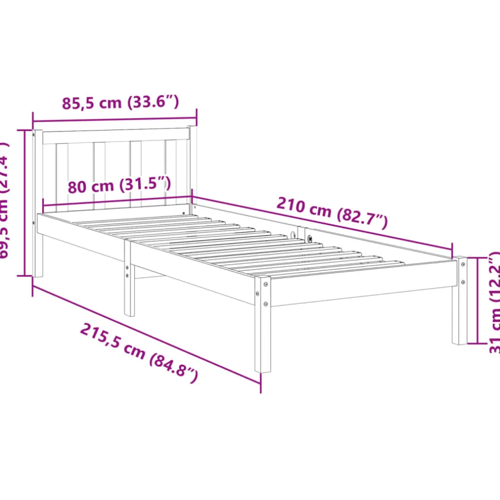 vidaXL Bedframe extra lang zonder matras grenenhout wit 80x210 cm