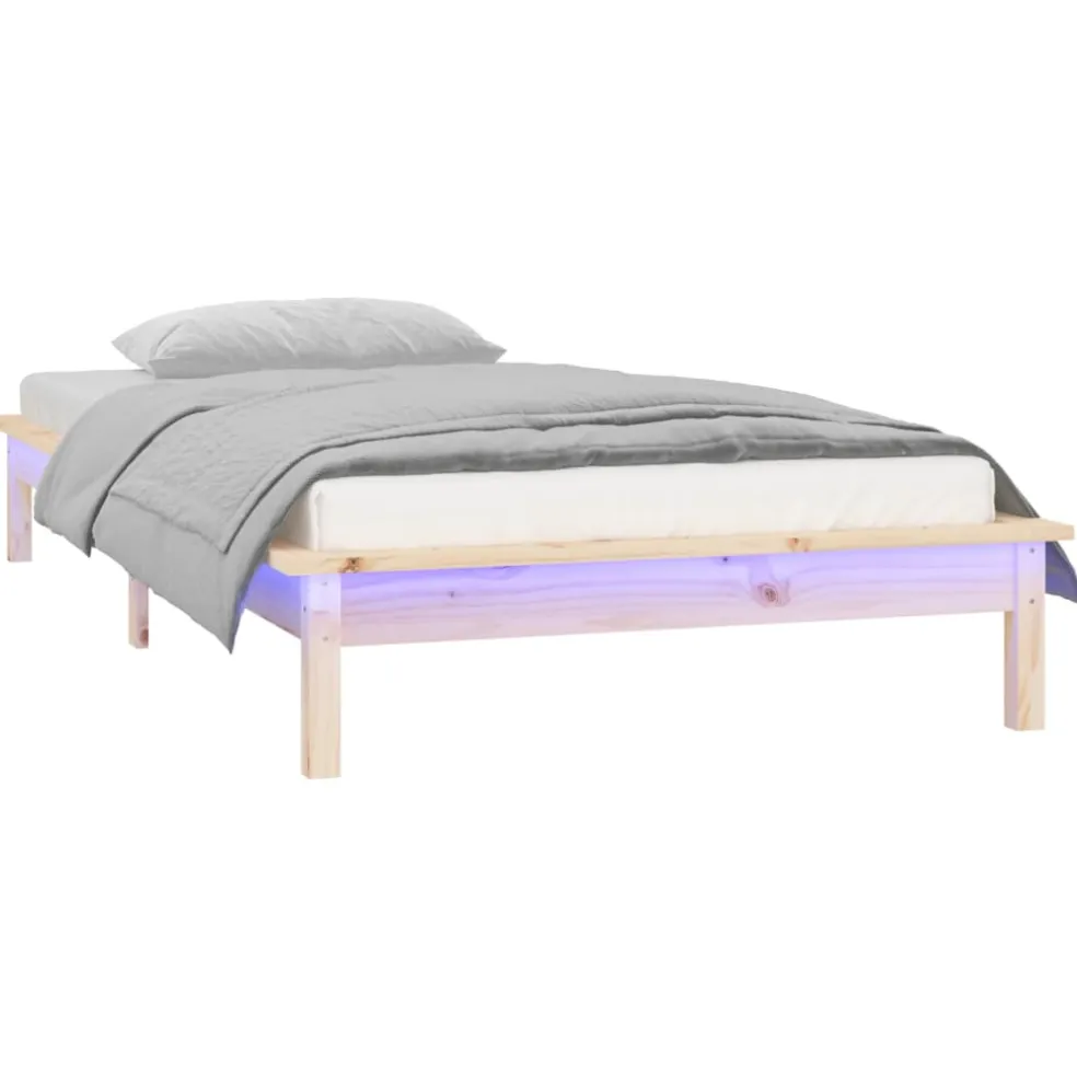 vidaXL Bedframe LED massief hout 90x200 cm