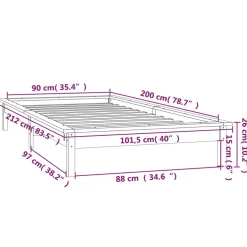 vidaXL Bedframe LED massief hout 90x200 cm