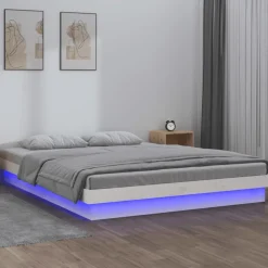 vidaXL Bedframe LED massief hout wit 120x200 cm