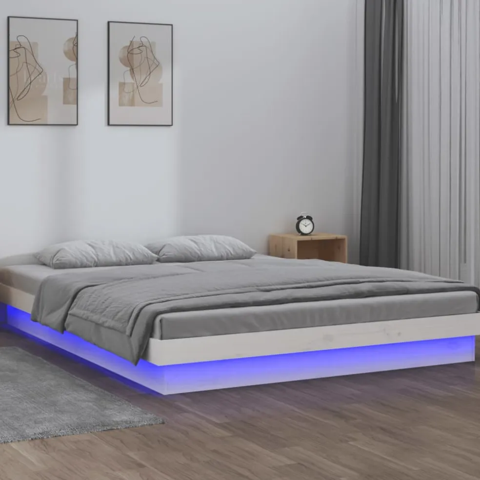 vidaXL Bedframe LED massief hout wit 120x200 cm