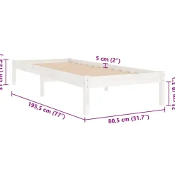 vidaXL Bedframe massief hout wit 75x190 cm