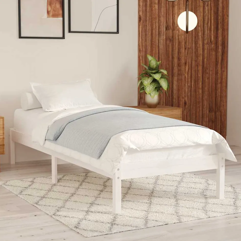 vidaXL Bedframe massief hout wit 75x190 cm