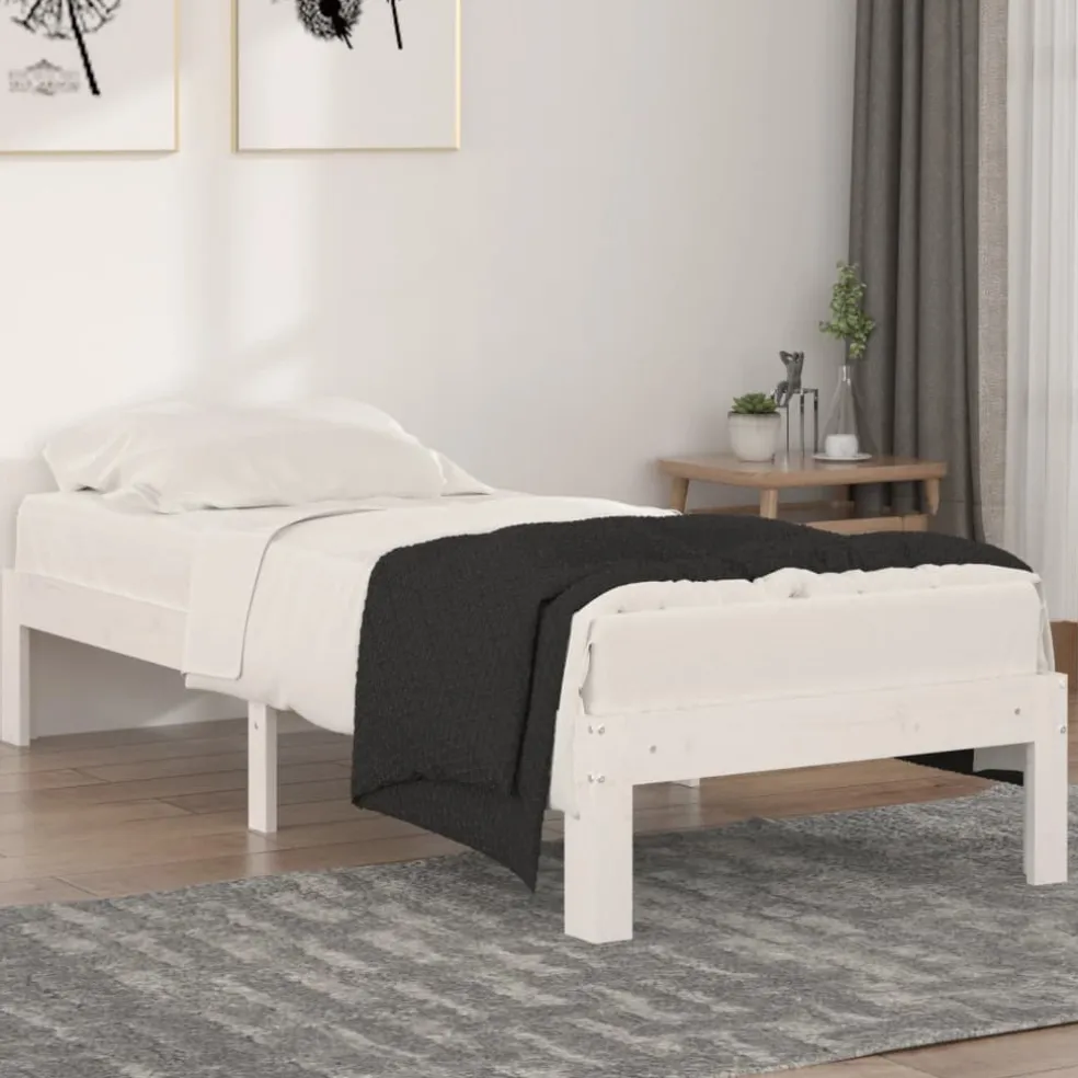 vidaXL Bedframe massief hout wit 75x190 cm