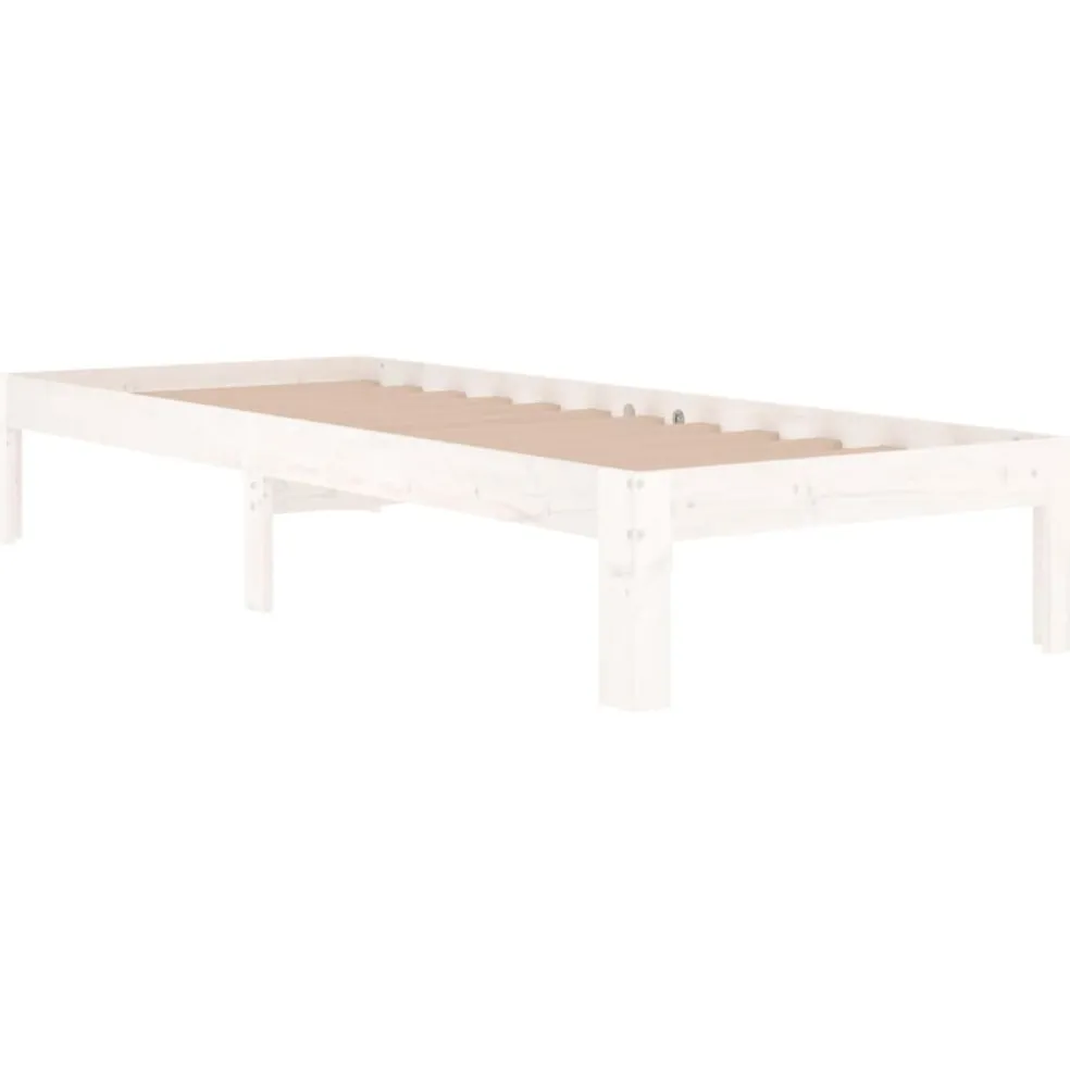 vidaXL Bedframe massief hout wit 75x190 cm