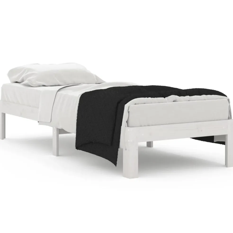 vidaXL Bedframe massief hout wit 75x190 cm