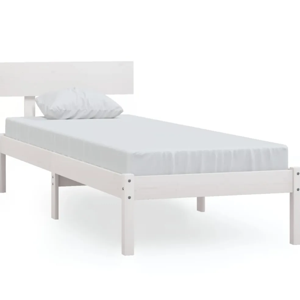 vidaXL Bedframe massief hout wit 75x190 cm